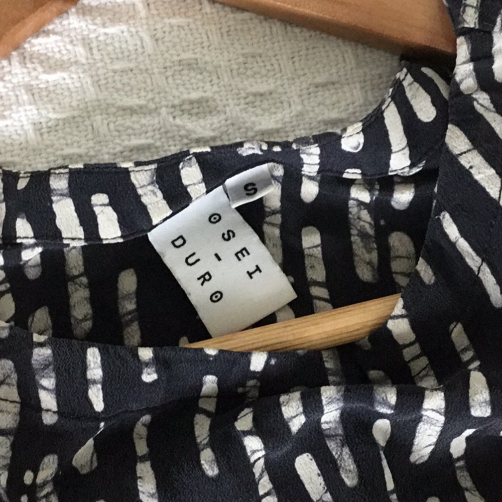 Osei Duro 100% silk blouse, black + white, size S